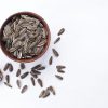 Sunflower seeds in a wooden bowl
